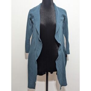 Talbots Open Sweater Cardigan Teal Ruffled‎ Long Sleeve Size Lg Fits Like Small